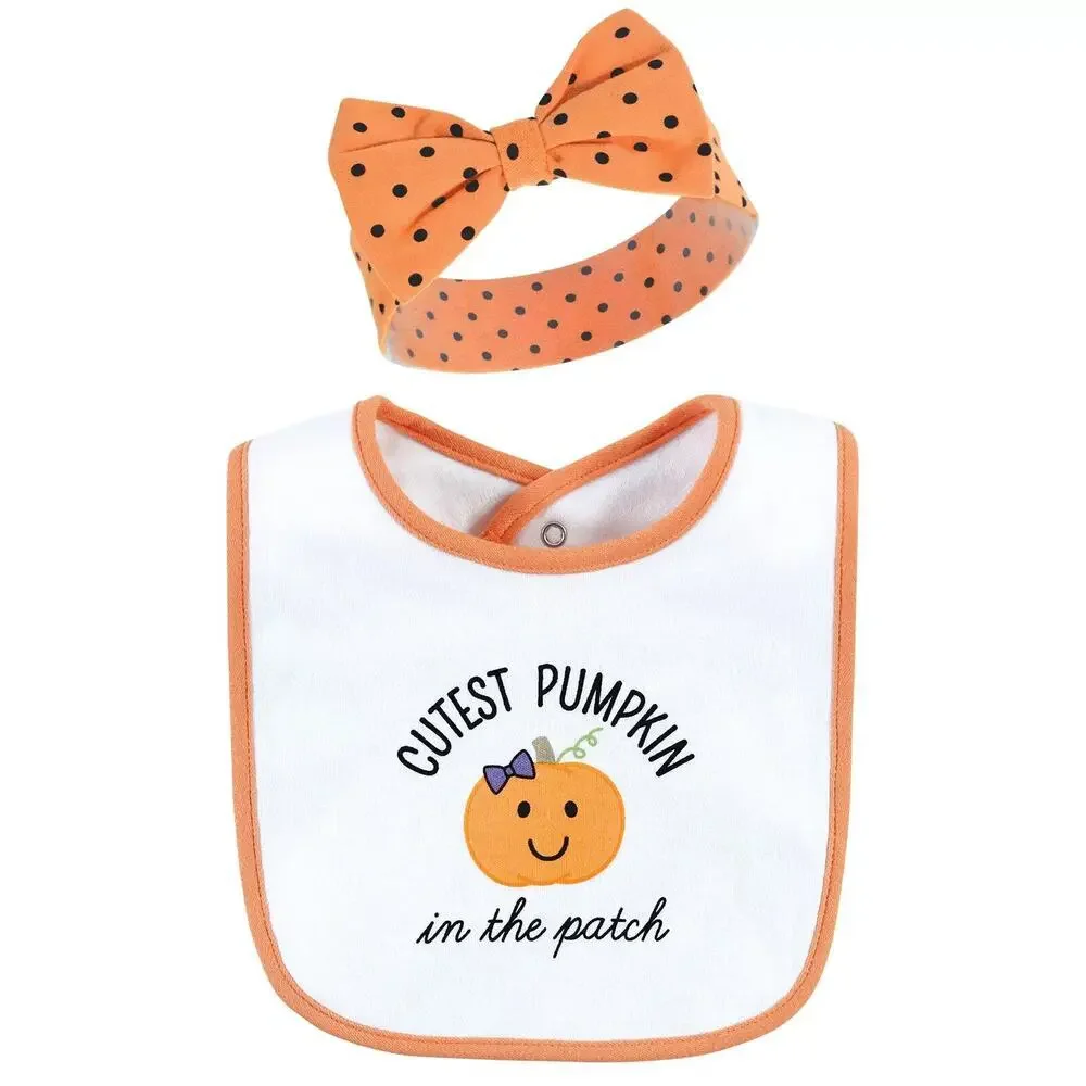 Hudson Baby Cotton Bib and Headband or Caps Set Cutest Pumpkin One Size New
